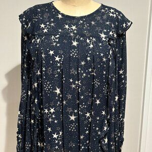 Velvet Star Print Ruffle Sleeve Blouse